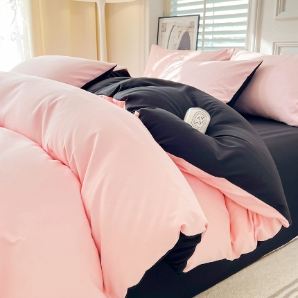 91家纺网 家纺一手货源 找家纺 （总）2025新款纯色双拼水洗棉四件套简约风四季通用