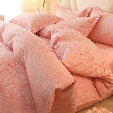 91家纺网 家纺一手货源 找家纺 木易 2025新款全棉磨毛印花四件套 向阳花开-粉