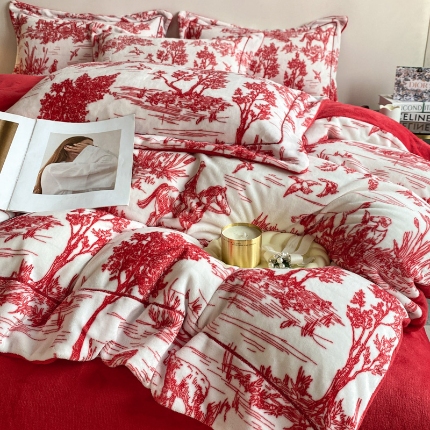 91家纺网 家纺一手货源 找家纺 （总）2025年新款 230克宝宝婴儿牛奶绒水墨画工艺款床裙款四件套