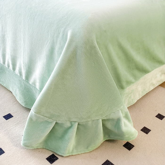 91家纺网 家纺一手货源 找家纺 9斤高端韩版少女心法式公主风贴布绣花牛奶绒四件套小清新绒兔毛绒法莱绒床盖被套丝绒兔毛绒法莱绒床盖被套  潘多拉-新芽绿 