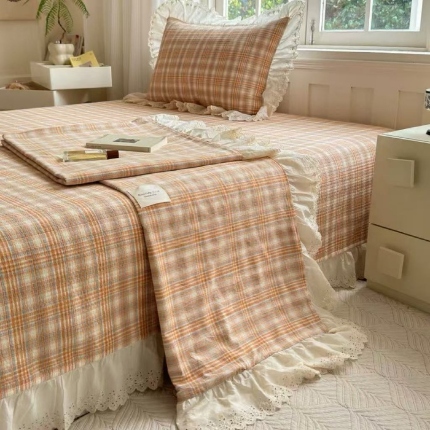 91家纺网 家纺一手货源 找家纺 （总）A类纯棉色织水洗棉床盖240*260CM全棉条纹三件套花边格子四季通用