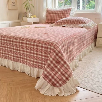 91家纺网 家纺一手货源 找家纺 （总）A类纯棉色织水洗棉床盖240*260CM全棉条纹三件套花边格子四季通用