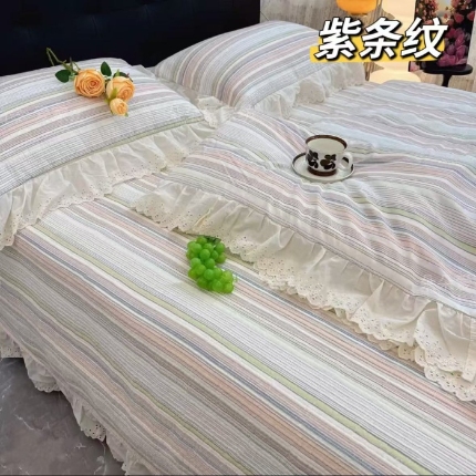 91家纺网 家纺一手货源 找家纺 （总）A类纯棉色织水洗棉床盖240*260CM全棉条纹三件套花边格子四季通用