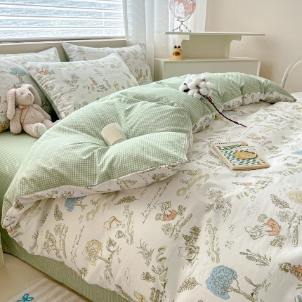 91家纺网 家纺一手货源 找家纺 （总）2025新款纯棉四件套清新印花全棉13070四件套