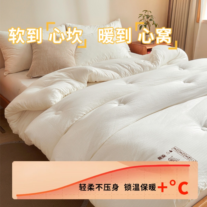 91家纺网 家纺一手货源 找家纺 金喜 2025新款亲肤原棉提花大豆被春秋被加厚冬被子被芯冬被单被拉链立体子母被 象牙白