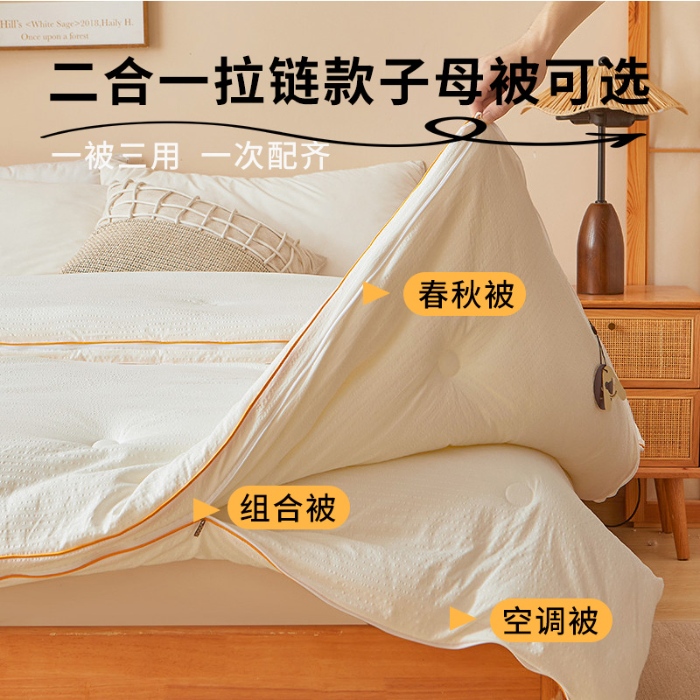 91家纺网 家纺一手货源 找家纺 金喜 2025新款亲肤原棉提花大豆被春秋被加厚冬被子被芯冬被单被拉链立体子母被 象牙白