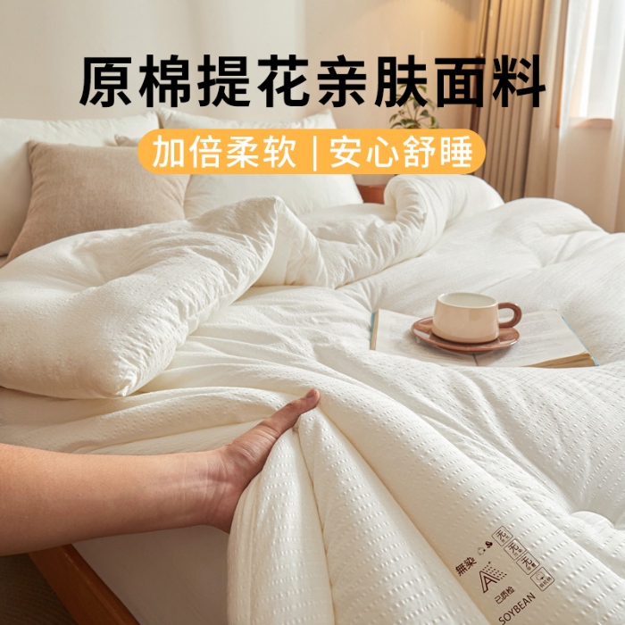 91家纺网 家纺一手货源 找家纺 金喜 2025新款亲肤原棉提花大豆被春秋被加厚冬被子被芯冬被单被拉链立体子母被 象牙白