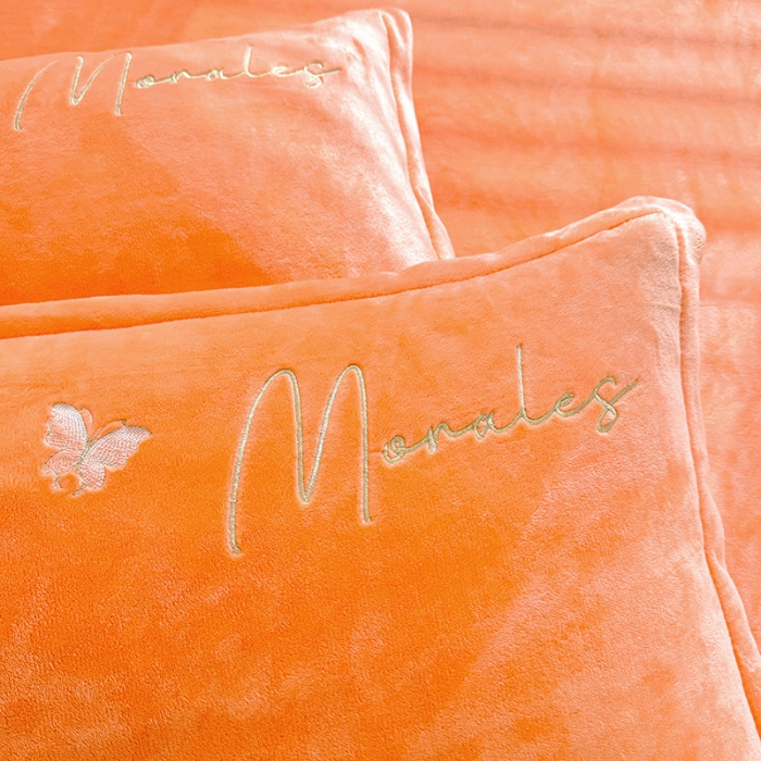 91家纺网 家纺一手货源 找家纺 漫布云2025大版花卉牛奶绒四件套小香风高克重加厚兔毛绒240g牛奶绒工艺款刺绣花四件套婴儿宝宝兔兔绒法莱金貂绒刺绣花四件套 梦露—艾玛橙  