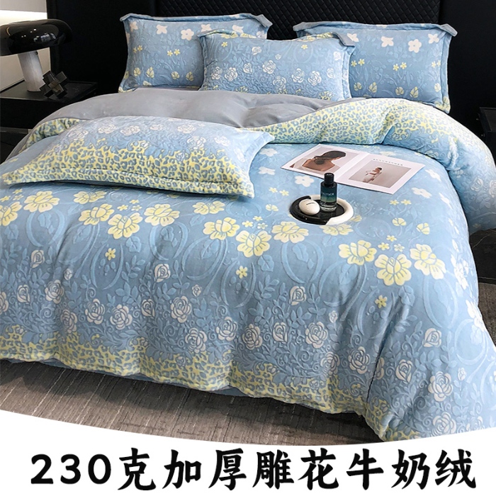 91家纺网 家纺一手货源 找家纺 （总）金喜 2025新款230克AB版雕花牛奶绒加厚四件套-雅风