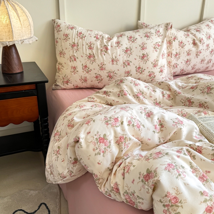 91家纺网 家纺一手货源 找家纺 梦莱斯 2025新款A类有氧针织棉双层纱系列四件套 妮可