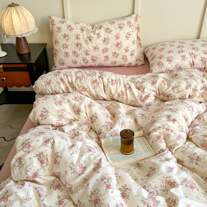 91家纺网 家纺一手货源 找家纺 梦莱斯 2025新款A类有氧针织棉双层纱系列四件套 妮可