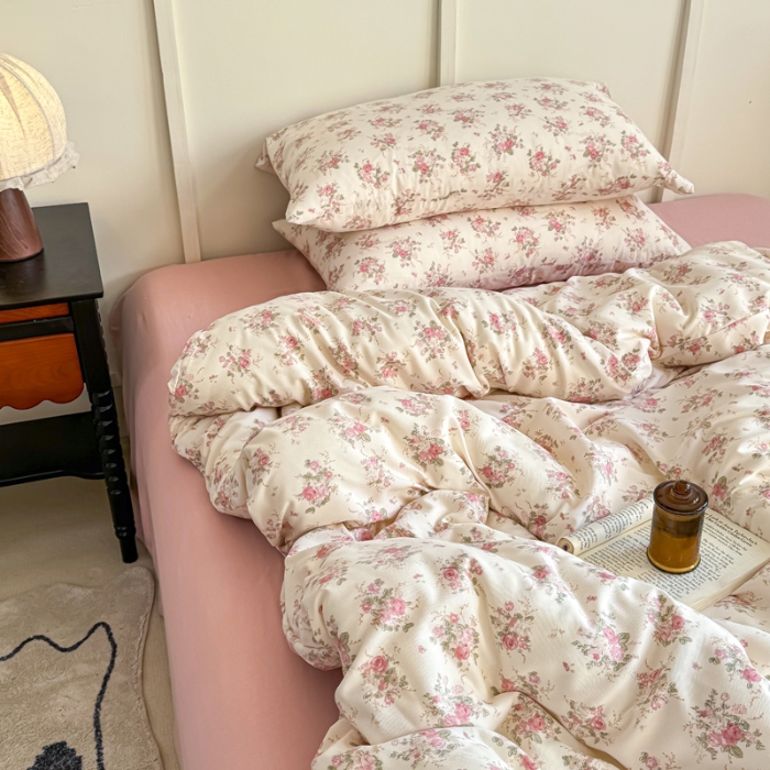 91家纺网 家纺一手货源 找家纺 梦莱斯 2025新款A类有氧针织棉双层纱系列四件套 妮可