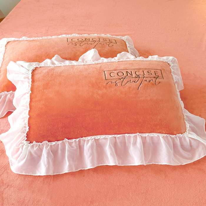 91家纺网 家纺一手货源 找家纺 苏米娜2024秋冬新款法式公主风少女心牛奶绒四件套立体贴布绣花绒蝴蝶刺绣床裙款四件套   伊甸园--艾玛橙 