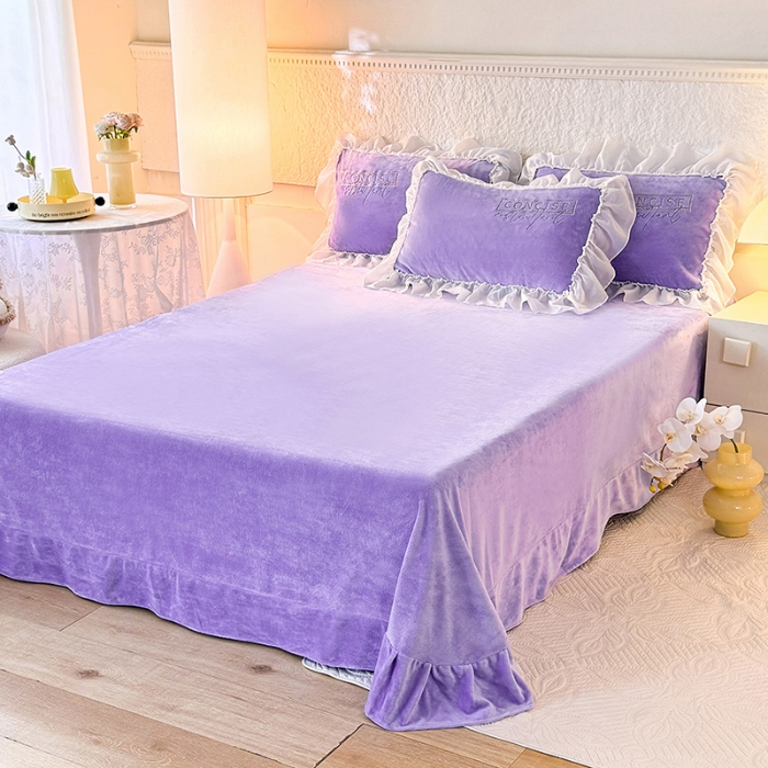 91家纺网 家纺一手货源 找家纺 苏米娜2024秋冬新款法式公主风少女心牛奶绒四件套立体贴布绣花绒蝴蝶刺绣床裙款四件套 伊甸园—梦幻紫 