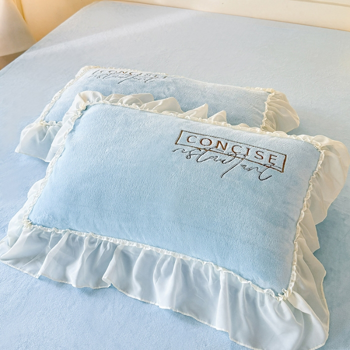 91家纺网 家纺一手货源 找家纺 苏米娜2024秋冬新款法式公主风少女心牛奶绒四件套立体贴布绣花绒蝴蝶刺绣床裙款四件套 伊甸园—婴儿蓝 