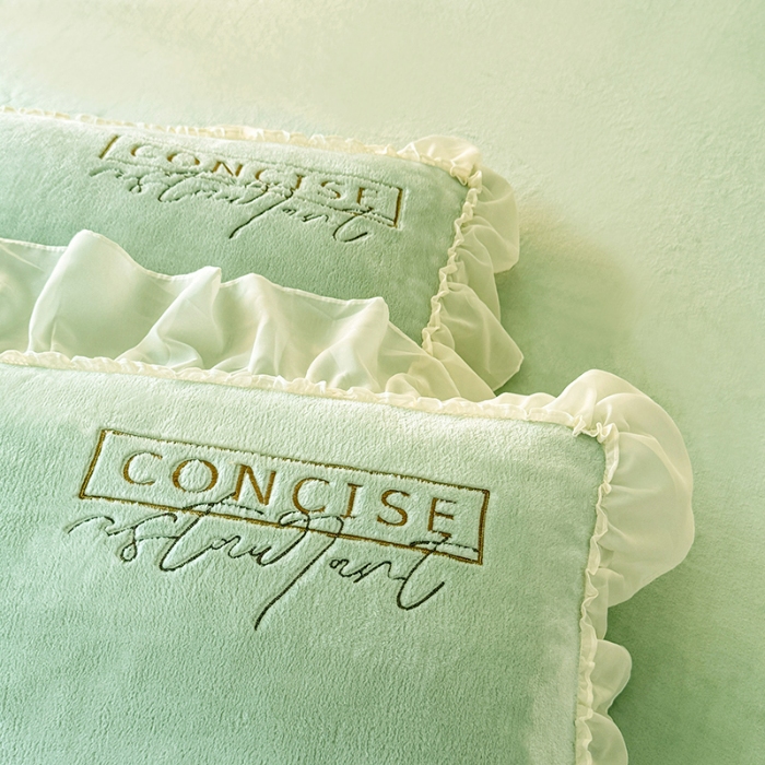 91家纺网 家纺一手货源 找家纺 苏米娜2024秋冬新款法式公主风少女心牛奶绒四件套立体贴布绣花绒蝴蝶刺绣床裙款四件套  伊甸园—新芽绿  