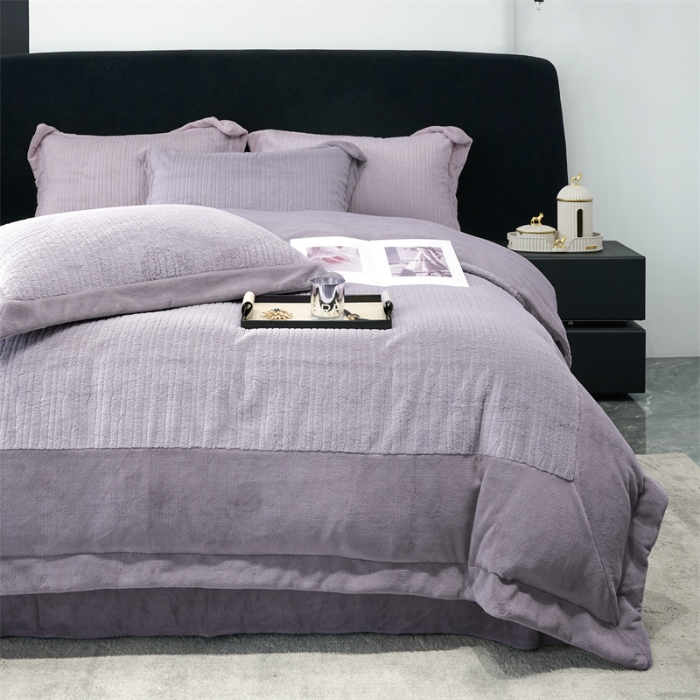 91家纺网 家纺一手货源 找家纺 榻尚家居 2024秋冬新品 加厚保暖牛奶婴肤绒 云貂绒四件套 水貂绒-紫灰色