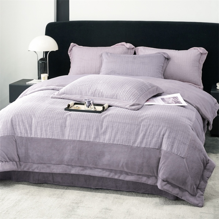 91家纺网 家纺一手货源 找家纺 榻尚家居 2024秋冬新品 加厚保暖牛奶婴肤绒 云貂绒四件套 水貂绒-紫灰色