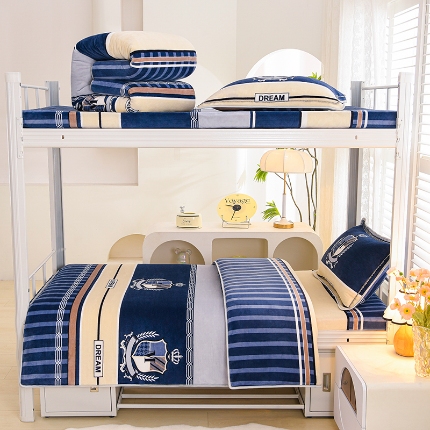 91家纺网 家纺一手货源 找家纺 绒品荟家纺 2025新款加厚牛奶绒三件套金貂绒法莱绒冬季床单款床笠款学生宿舍单人三件套 青春岁月