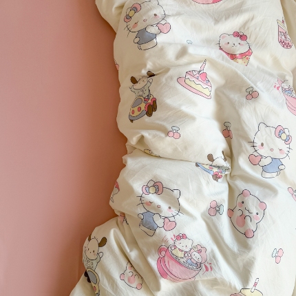 91家纺网 家纺一手货源 找家纺 温眠 2025新款亲肤柔软卡通印花水洗棉四件套 小奶猫