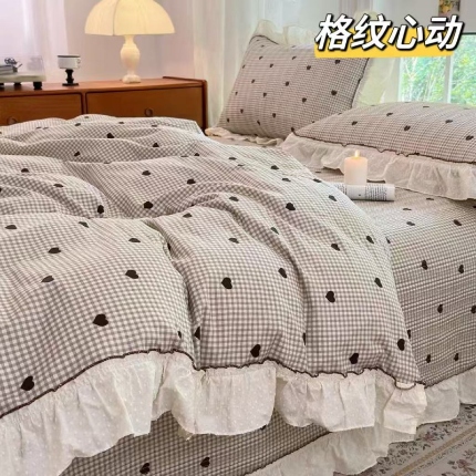 91家纺网 家纺一手货源 找家纺 （总）纯棉床盖被套255×230小香风法式全棉床裙花边夹棉床盖+枕套×2