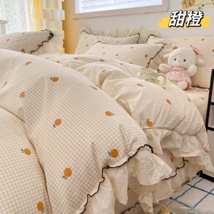 91家纺网 家纺一手货源 找家纺 （总）纯棉床盖被套255×230小香风法式全棉床裙花边夹棉床盖+枕套×2