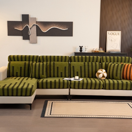 91家纺网 家纺一手货源 找家纺 沐沐 2026新款阳离子沙发笠 茂林修竹-抹茶绿