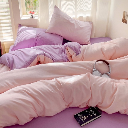 91家纺网 家纺一手货源 找家纺 （总）艾特你 2025新款水洗棉双拼四件套宿舍三件套床单被套枕套学生