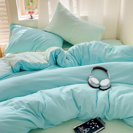 91家纺网 家纺一手货源 找家纺 （总）艾特你 2025新款水洗棉双拼四件套宿舍三件套床单被套枕套学生