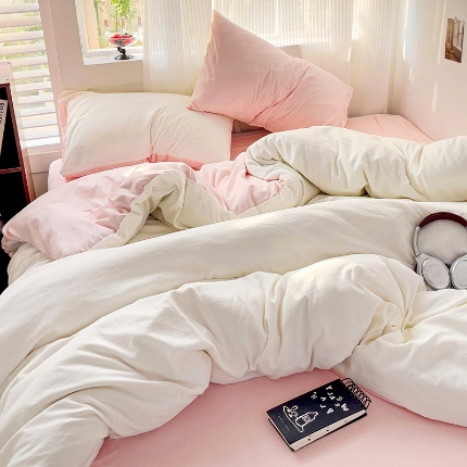 91家纺网 家纺一手货源 找家纺 （总）艾特你 2025新款水洗棉双拼四件套宿舍三件套床单被套枕套学生