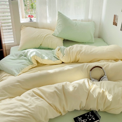 91家纺网 家纺一手货源 找家纺 （总）艾特你 2025新款水洗棉双拼四件套宿舍三件套床单被套枕套学生