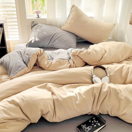 91家纺网 家纺一手货源 找家纺 （总）艾特你 2025新款水洗棉双拼四件套宿舍三件套床单被套枕套学生