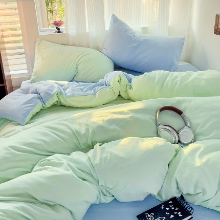 91家纺网 家纺一手货源 找家纺 （总）艾特你 2025新款水洗棉双拼四件套宿舍三件套床单被套枕套学生