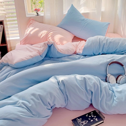 91家纺网 家纺一手货源 找家纺 （总）艾特你 2025新款水洗棉双拼四件套宿舍三件套床单被套枕套学生