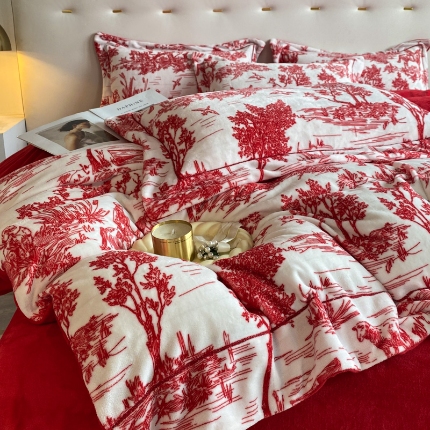 （总）2025年新款 230克宝宝婴儿牛奶绒水墨画工艺款床裙款四件套