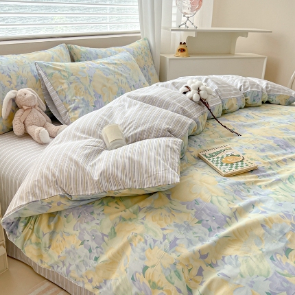 91家纺网 家纺一手货源 找家纺 （总）2025新款全棉纯棉床上四件套床笠款被套13070印花套件学生宿舍三件套四季通用