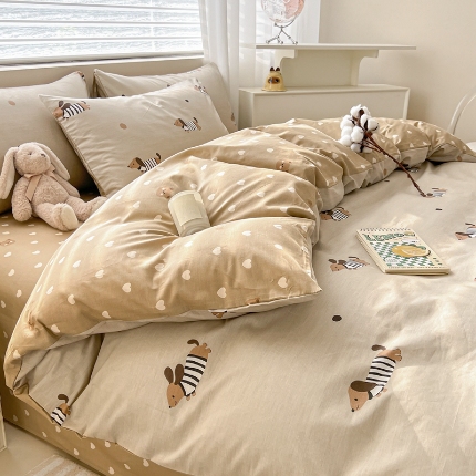 91家纺网 家纺一手货源 找家纺 （总）2025新款全棉纯棉床上四件套床笠款被套13070印花套件学生宿舍三件套四季通用