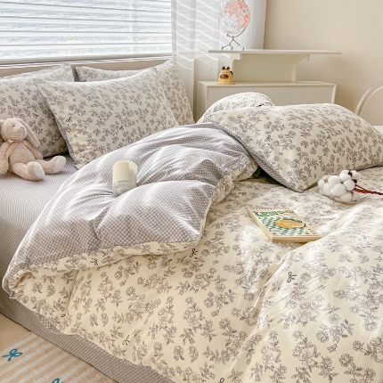 91家纺网 家纺一手货源 找家纺 （总）2025新款全棉纯棉床上四件套床笠款被套13070印花套件学生宿舍三件套四季通用