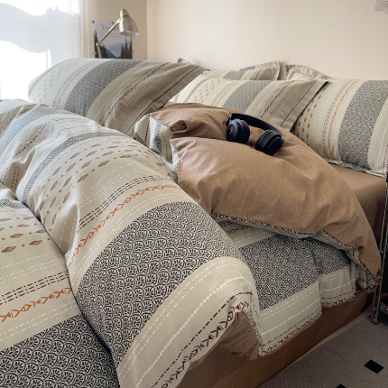 91家纺网 家纺一手货源 找家纺 （总）盛馨 2025年高支高密全棉套件简约北欧风13372纯棉床笠四件套三件套