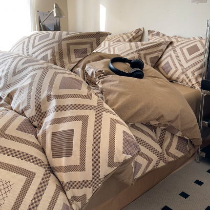 91家纺网 家纺一手货源 找家纺 （总）盛馨 2025年高支高密全棉套件简约北欧风13372纯棉床笠四件套三件套