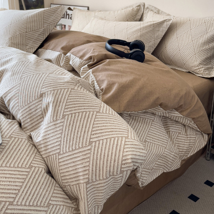 （总）盛馨 2025年高支高密全棉套件简约北欧风13372纯棉床笠四件套三件套