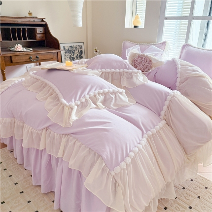 富盛家纺 2025新款水洗亲肤棉床裙款四件套公主风四件套 仙仙子—紫
