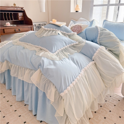 富盛家纺 2025新款水洗亲肤棉床裙款四件套公主风四件套 仙仙子—蓝