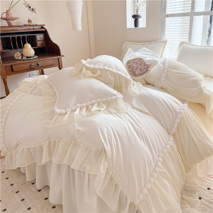 91家纺网 家纺一手货源 找家纺 （总）富盛家纺 2025新款水洗亲肤棉床裙款四件套公主风四件套