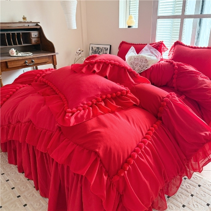 91家纺网 家纺一手货源 找家纺 （总）富盛家纺 2025新款水洗亲肤棉床裙款四件套公主风四件套