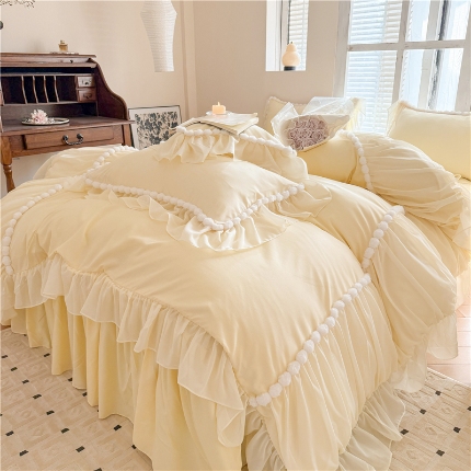 91家纺网 家纺一手货源 找家纺 （总）富盛家纺 2025新款水洗亲肤棉床裙款四件套公主风四件套