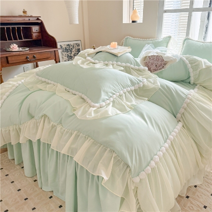 91家纺网 家纺一手货源 找家纺 （总）富盛家纺 2025新款水洗亲肤棉床裙款四件套公主风四件套