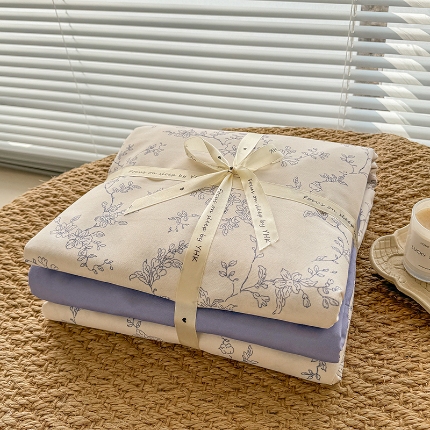 91家纺网 家纺一手货源 找家纺 （总）壹号库家纺 2025新款秋冬加厚款A类有氧双层纱针织绵亲肤小清新印花三件套四件套（专版花型）