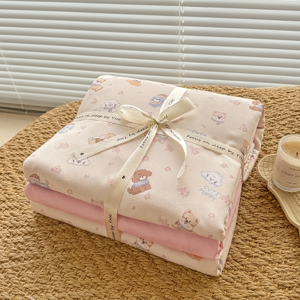 91家纺网 家纺一手货源 找家纺 （总）壹号库家纺 2025新款秋冬加厚款A类有氧双层纱针织绵亲肤小清新印花三件套四件套（专版花型）