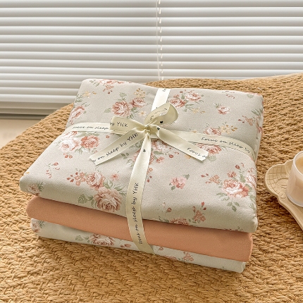 91家纺网 家纺一手货源 找家纺 （总）壹号库家纺 2025新款秋冬加厚款A类有氧双层纱针织绵亲肤小清新印花三件套四件套（专版花型）